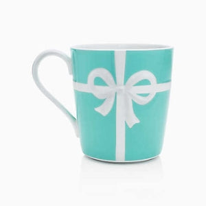 Blue Embossed Rosette Bone China mug and cup 350ml White porcelain coffee mugs Wedding Birthday Present Free Shipping